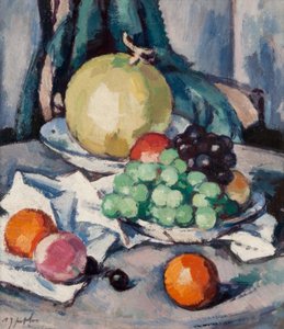 Blandet frugt - melon, druer og æbler, ca. 1926 (olie på lærred) af Samuel John Peploe