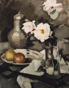 Lyserøde roser i en glasvase, ca. 1924 af Samuel John Peploe