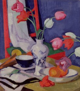 Tulipaner og frugt, ca. 1919 (olie på lærred) af Samuel John Peploe