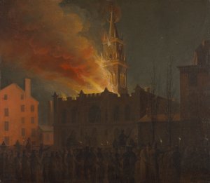 Brand i frimurerhallen, Chestnut Street, Philadelphia, Pennsylvania af Samuel Jones