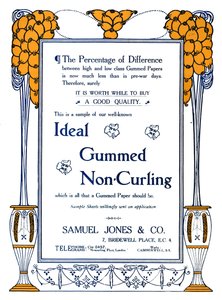 Samuel Jones & Co. - Ideel Gummed Non-Curling Annonce, 1919 af Samuel Jones