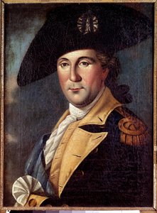 Portræt af George Washington (1732-1789) repræsentant i kostume Portræt af George Washington (1732-1789) repræsentant i almindelig kostume, med tørklæde af den øverstkommanderende for den kontinentale hær - Maleri af Samuel King (1748-1819) af Samuel King