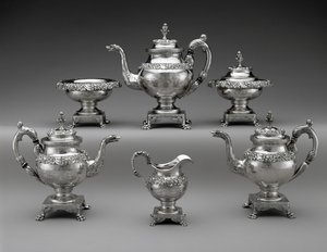 Te- og kaffeservice, ca. 1824-1829 (sølv) af Samuel Kirk