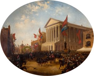 Hertugen af Cambridge forlader rådhuset, Birmingham, 1857.