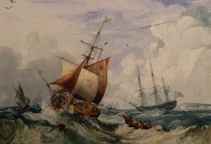 En fransk fisker i en dønning ud for Dover (akvarel)