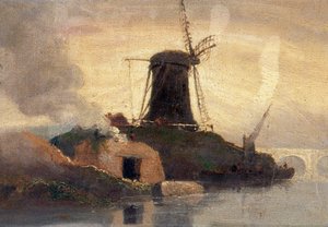 Windmill and Brick Kiln on Riverside (olie på panel) af Samuel Owen