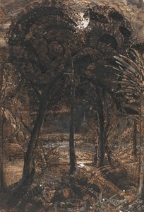 En månebelyst scene med en snoet flod af Samuel Palmer