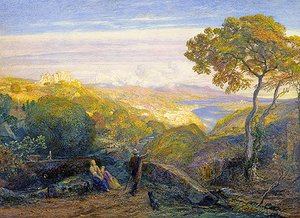 Landskab (olie på lærred) af Samuel Palmer