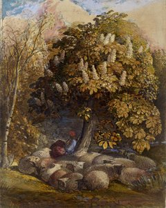 Pastoral med et hestekastanjetræ, ca. 1830-31 (akvarel og kropsfarve) af Samuel Palmer