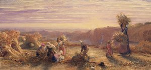 Solnedgang over gleaning Fields af Samuel Palmer