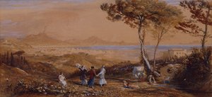 Napoli-bugten (akvarel på papir) af Samuel Palmer