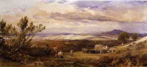 Kornmarken, overskyet morgen (akvarel) af Samuel Palmer