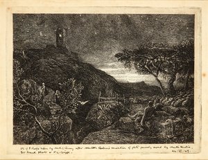 Det ensomme tårn (radering) af Samuel Palmer
