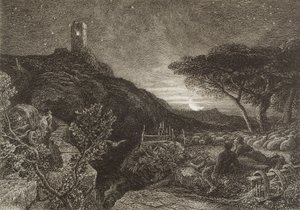 The Lonely Tower, 1879 (radering) af Samuel Palmer