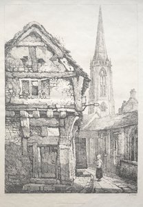 En række gamle bygninger og landlige hytter i det nordlige England: I York, Street ved siden af Cloister Wall af Samuel Prout