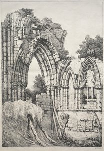 En serie af gamle bygninger og landlige hytter i det nordlige England: At York, Ruins, 1821. af Samuel Prout