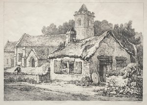 En række gamle bygninger og landlige hytter i det nordlige England: Ayton, 1821. af Samuel Prout