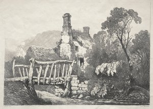 En serie af gamle bygninger og landlige hytter i det nordlige England: Near Byland, 1821. af Samuel Prout