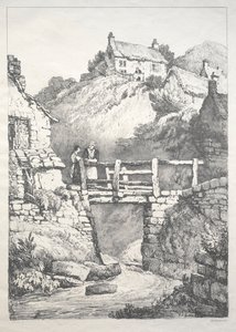 En serie af gamle bygninger og landlige hytter i det nordlige England: Runswick, 1821. af Samuel Prout
