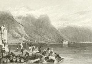 Chillon-slottet, Genevesøen, Schweiz af Samuel Prout