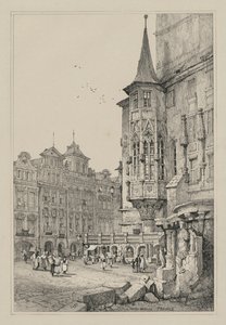 Facisimilies af skitser lavet i Flandern og Tyskland: Hotel de Ville, Prag af Samuel Prout
