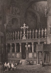 Ikonostase i Markuskirken (Basilica di San Marco), Venedig, Veneto, Italien, stålstik efter tegning af Samuel Prout (1783-1852), ca. 15x11,5 cm