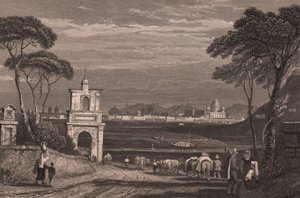 Rom med kuplen af Peterskirken til højre, Lazio, Italien, stålstik fra tegning af Samuel Prout (1783-1852), ca 15x115 cm af Samuel Prout