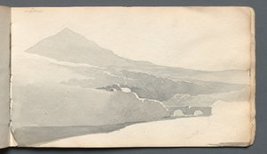 Skitsebog: Bjerget landskab med bro, 1814. af Samuel Prout