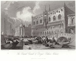 Canal Grande og Dogepaladset af Samuel Prout