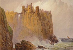 Nordirland, Dunluce Castle (farve litho) af Samuel Read