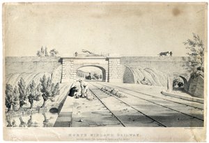 North Midland Railway Bridge under Cromford Canal ved Bull Bridge c1840 (tonet litografi på papir) af Samuel Russell