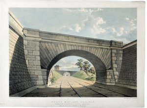North Midland Railway. Udsigt over New Street Bridge osv. i Belper, ser mod syd, ca. 1840 (håndfarvet litografi på papir) af Samuel Russell
