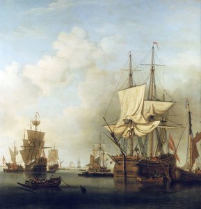 Dansk trætransportskib i Themsens udmunding til Gravesend (England). Olie på lærred af Samuel Scott