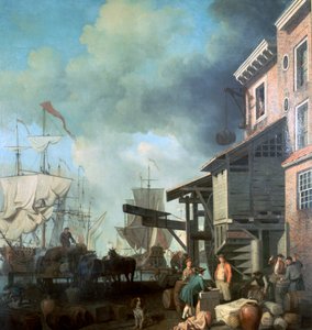 Maleri af Old Custom House Kaj, 1700-tallet af Samuel Scott