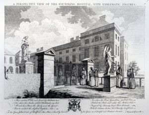 Et perspektivbillede af Foundling Hospital, indgraveret af Edward Rooker, 1749 af Samuel Wale