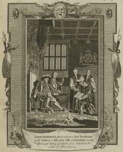 Lord Cromwell præsenterer en ny oversættelse af Bibelen for kong Henry VIII i London i år 1538