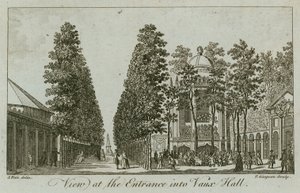 Udsigt over indgangen til Vauxhall Gardens, London af Samuel Wale
