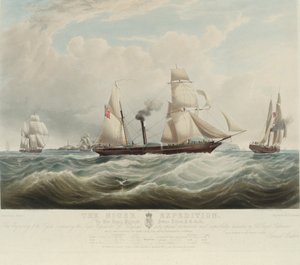 Den nigerianske ekspedition, ved sammenløbet af floderne Niger og Benoue, skibene Albert, Sudan og Wilberforce ud for Holyhead (Wales), august-oktober 1841 af Samuel Walters