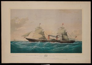 Royal Mail-dampskibet Persia... Kaptajn C H E Jodkins (Inward Bound, off the Skerries) Til det britiske og nordamerikanske Royal Mail Steam Packet Company er dette tryk meget respektfuldt dedikeret (litografi, farvelagt)