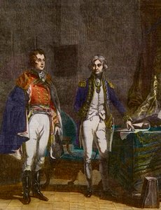 Et møde mellem generalmajor Sir Arthur Wellesley (hertug af Wellington) og viceadmiral Horatio Nelson, september 1805, indgraveret af Samuel William Reynolds (1794-1872) efter John Prescott Knight (1803-1881) af Samuel William I Reynolds