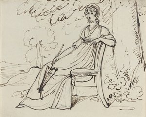 En dame, der sidder med en parasol