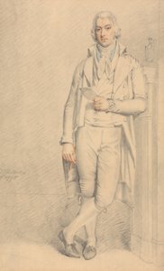 En gentleman i fuld længde, der holder et papir og en blyant af Samuel de Wilde