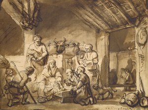 Tilbedelse af hyrderne, ca. 1646 (pen og pensel og blyant på papir) af Samuel van Hoogstraten