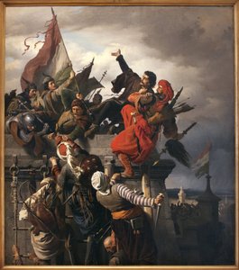 Offer af Titusz Dugovics (? -1456). Ungarske nationale helte, der blev kendetegnet under belejringen af Beograd af det osmanniske imperium. Maleri af Sandor Wagner (1838-1919), olie på lærred