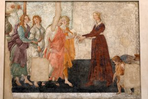 Venus og de 3 nåder ofrer gaver til en jomfru, ca. 1483-85 (fresco) af Sandro Botticelli