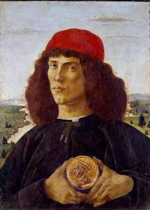 Portræt af en ukendt mand, der holder Cosimo de Medicis medalje (Cosimo de Medici). Maleri af Alessandro di Mariano de Philippi af Sandro Botticelli (1445-1510). Tempera på lærred, 57,5 ​​x 44 cm af Sandro Botticelli