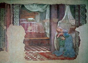 Bebudelsesdetaljens jomfru. Fresco af Alessandro di Mariano dei Filipepi dit Sandro Botticelli (1445-1510). 1481 søn. 245x535 cm Firenze, Uffizi-galleriet (kontorer) af Sandro Botticelli