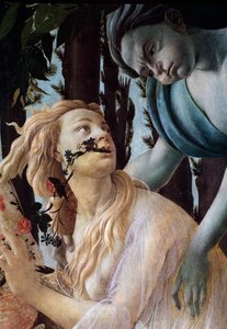Foråret. Detalje: Zephyr griber Chloris iført et gennemsigtigt slør (maleri af Sandro Botticelli