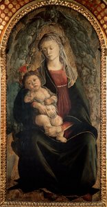 Jomfru og barn i herlighed omgivet af Seraphin-engle Detrempe på træ af Alessandro di Mariano dei Filipepi, dit Sandro Botticelli (1445-1510) 1469-1470 Dim.120x65 cm Florence Uffizi Gallery (Uffizi) af Sandro Botticelli