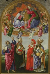 Jomfruens kroning (San Marco altertavle), 1490-92 (tempera på panel) af Sandro Botticelli